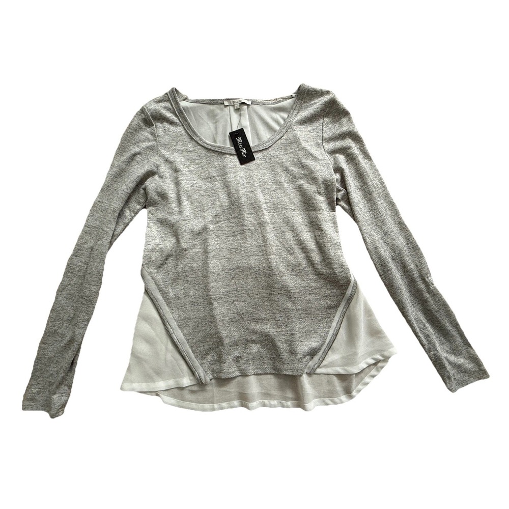 Miss Me Grey Long Sleeve Sweater Chiffon Back‎ W/ Zipper Accent Size Small